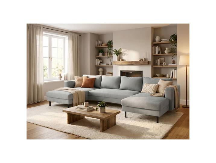 Trendmanufaktur Wohnlandschaft, Schlamm, Metall, 6-Sitzer, U-Form, 306x161 cm, Rücken echt, Armteil links, rechts, Wohnzimmer, Sofas & Couches, Wohnlandschaften, Wohnlandschaft U-Form