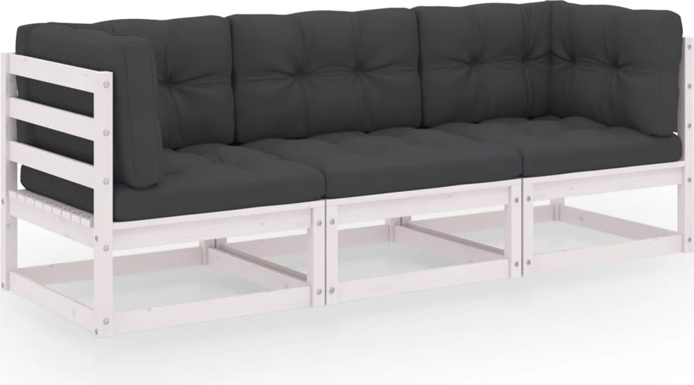 3-Sitzer-Gartensofa mit Kissen Kiefer Massivholz