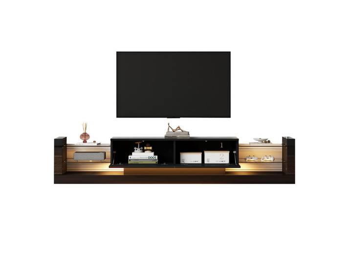 Okmyhome Lowboard 181/38/38 cm Schwarz aus Spanplatte mit LED-Beleuchtung, Rechteckig, 38x38x181 cm, Wohnzimmer, TV Möbel, Lowboards, Lowboards stehend