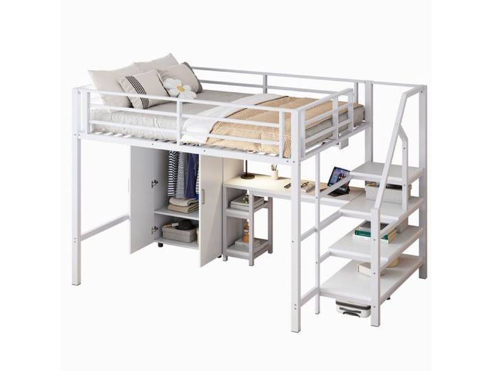 Lit mezzanine 2 places lit mezzanine 140x200 avec armoire Lit mezzanine enfant avec bureau étagères et échelle
