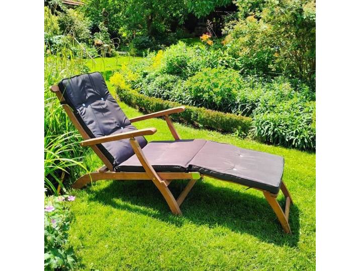 Casaria Chaise longue en bois d'Acacia Queen Mary avec coussin Anthracite transat extérieur repose-pieds jardin terrasse