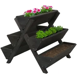 PROREGAL Pflanztreppe |HxBxT 56x56x70cm | 5 Kästen Outdoor Holz FSC® | Anthrazit | Blumenregal Kräutertreppe Pflanzkübel Hochbeet