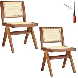 tectake Holzstuhl Lissy mit Wiener Geflecht im Boho-Stil - 2er Set Eiche dunkel