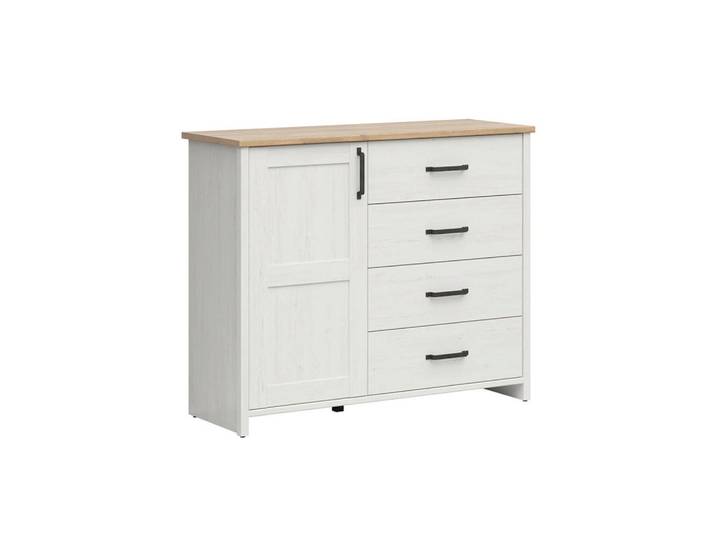 Petits-meubles Sideboard Aksel Weiß und Holz, Holzwerkstoff, 4 Schubladen, 102x99x43 cm, Kleinmöbel, Kommoden, Sideboards