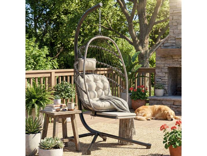 Outsunny Fauteuil Suspendu avec Support Gris Clair Pliante