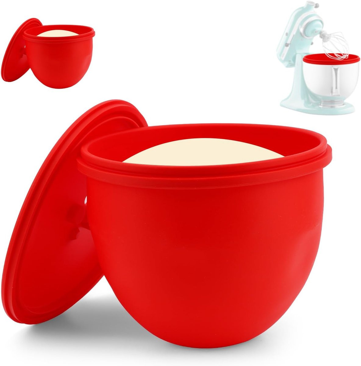 Siliconen Voeringen voor KitchenAid Kantelkop 5 Qt Mixer, Herbruikbare Siliconen Kom Inzet met Deksel, Rood