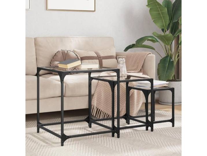 Tables basses gigognes 3 pcs dessus en verre transparent acier table gigogne table gigogne moderne table 845986