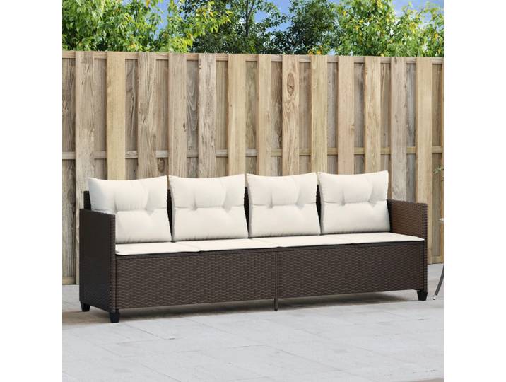 vidaXL Sonnenliege mit Kissen Braun Poly Rattan