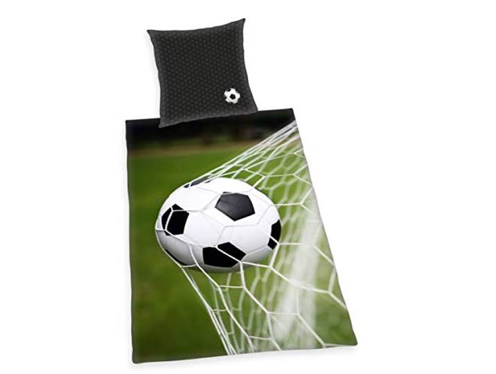 Herding Bettwäsche-Set Fußball, Kopfkissenbezug 70x90cm, Bettbezug 140x200cm, 100% Baumwolle, Renforcé, mit leichtläufigem Reißverschluss