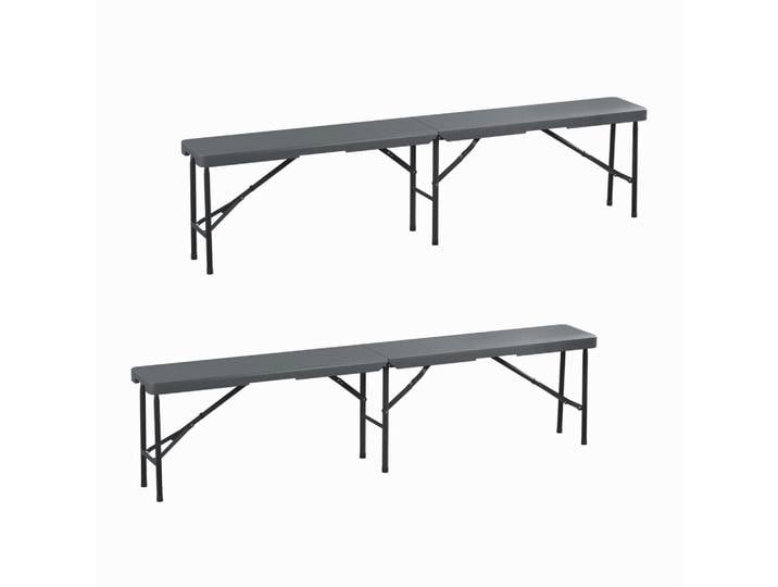 Relaxdays Bierbank Grau 2er-Set klappbar 180 cm, Kunststoff, Metall, Gartenmöbel, Gartengarnituren, Gartenmöbel-Set