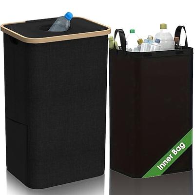 Pfandflaschen Sammelbehälter 100L mit Bambusrahmen, faltbar mit Innensack, Flaschensammler für Küche, Keller und Balkon