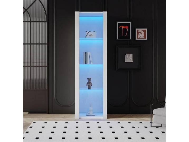 Vitrine - Blanc - 55x38x166 cm - 3 étagères en verre - Éclairage LED - Meuble de séjour