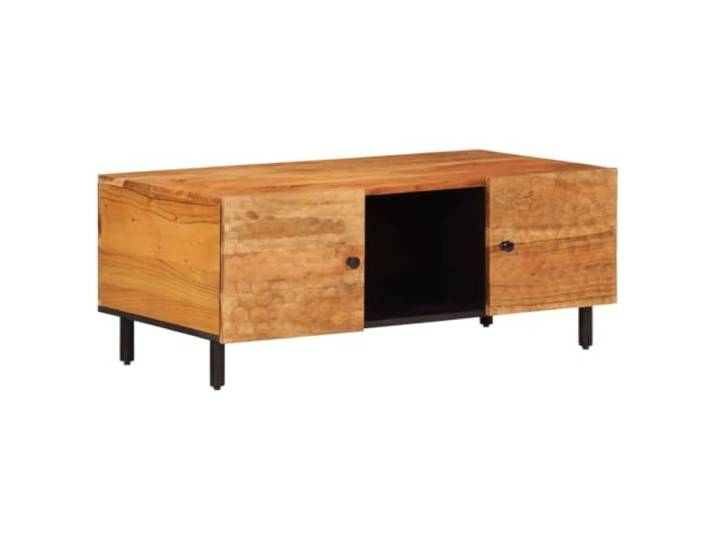 GHVBNMF Couchtisch 100x54x40 cm Massivholz Akazie Sofatisch mit Tür Eleganter Beistelltisch fürs Wohnzimmer mit Fach hinter der Tür und robusten Eisenbeinen für Stabilität.
