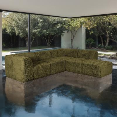 Contemporary Faux Fur L-Shaped Modular Sectional with Ottomans by GDFStudio