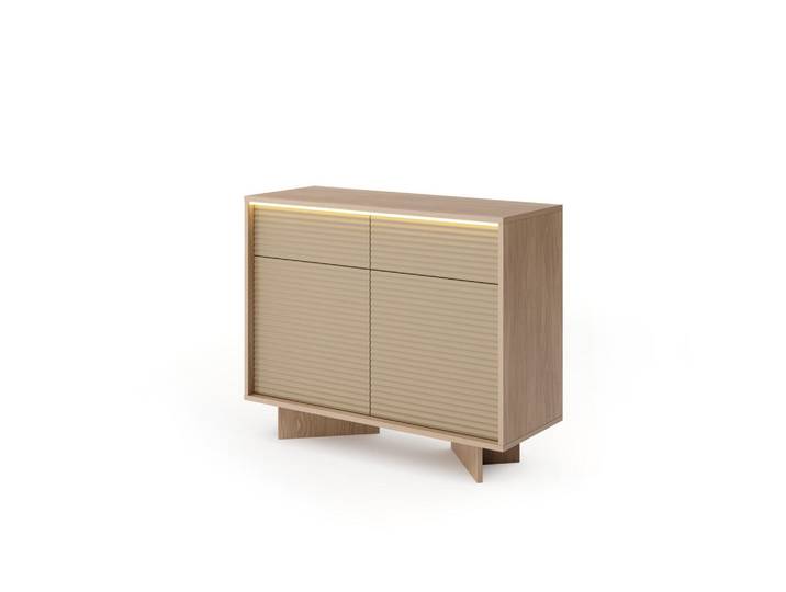 Ravio Kommode Torsano (Bolivar Natur/Cappuccino, 2 Türen, 2 Schubladen, LED-Beleuchtung, Push-to-Open), Beige, Eichefarben, Holz, Eiche, Rechteckig, 104x84x40 cm, Kleinmöbel, Kommoden, Sideboards