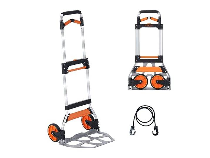 VEVOR Diable Pliant Charge 140kg Manutention en Aluminium Convertible Résistant\, Roues Caoutchouc Poignée Télescopique pour Maison Transport Entrepôt\, Argent