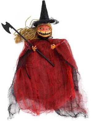 Inspired Deals Spooky Pumpkin Doll Halloween Hanging Decoration For Haunted House And Party Decor red