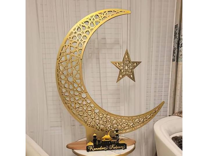 iwa concept Metall Halbmond Islamisches Dekor, Mond und Stern Ramadan Kunst, Islamische Tischplatte Dekoration Geschenk für Muslime im Ramadan Eid (102 x 86 cm 40 x 34 Zoll Groß)