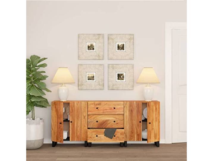 KTHLBRH Sideboards 3 Stück Massivholz Akazienholz 60 x 33 x 75 cm Robuste Tischplatte, großer Stauraum, MDF und Eisen, 3 Stück