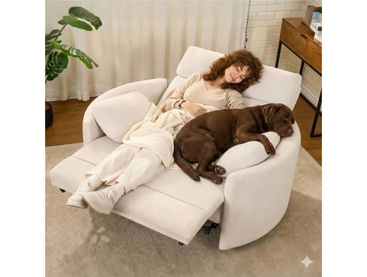 FLEXISPOT Mochi Pro Fauteuil Relax Électrique XXL 1 5 Place Siège Cinéma Gain de Place Anti-Pincement Port USB Tissu Chenille Beige