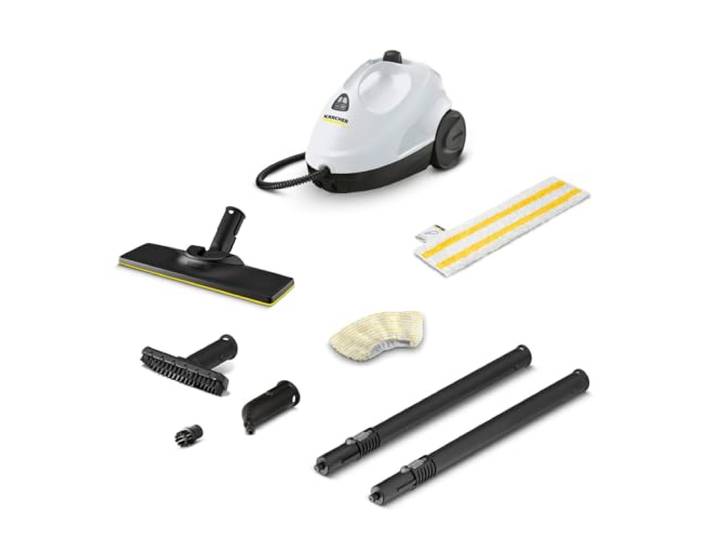 Kärcher Dampfreiniger SC 2 EasyFix, Dampfdruck: 3,2 bar, Aufheizzeit: 6,5 min., Leistung: 1.500 W, Flächenleistung: 75 m², Tank: 1 l, mit Bodenreinigungsset EasyFix, Düsen und Mikrofaserbezug, Weiss