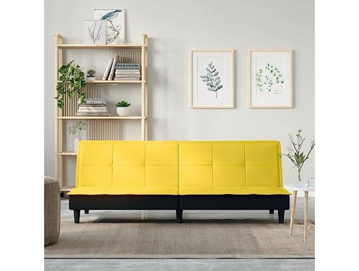 HEFZGDB Schlafsofa Hellgelb Stoff Sofabett mit Verstellbarer Rückenlehne und atmungsaktivem Bezug für Gästeübernachtung, strapazierfähiges Material, robuste Konstruktion