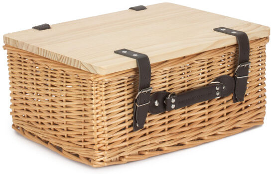Lily Manor Wicker Gift or Storage Hamper Basket with Lid Buff 19cm H x 41cm W x 30cm D