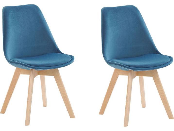 BELIANI Esszimmerstuhl 2er Set Blau Samtstoff Holzbeine Minimalismus