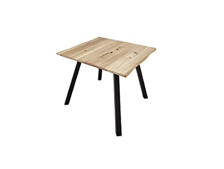 SAM Esstisch Edik 80x80 cm Wildeiche Metallbeine schwarz Baumkantentisch, Eichenholz massiv geölt, 26 mm Tischplatte