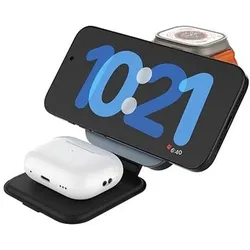 Fixed MagFlex Alu 3-in-1 faltbares kabelloses Ladegerät (15 W), Wireless Charger, Grau, Schwarz