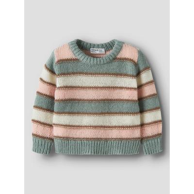 Rundhalspullover NAME IT "NMFLERNORT LS KNIT", Mädchen, Gr. 116, bunt (grün milieu), Strick, Obermaterial: 100% Polyester, regular fit normal, Rundhals, Bündchen, Pullover Rundhalspullover, Kunstfaser, regular fit