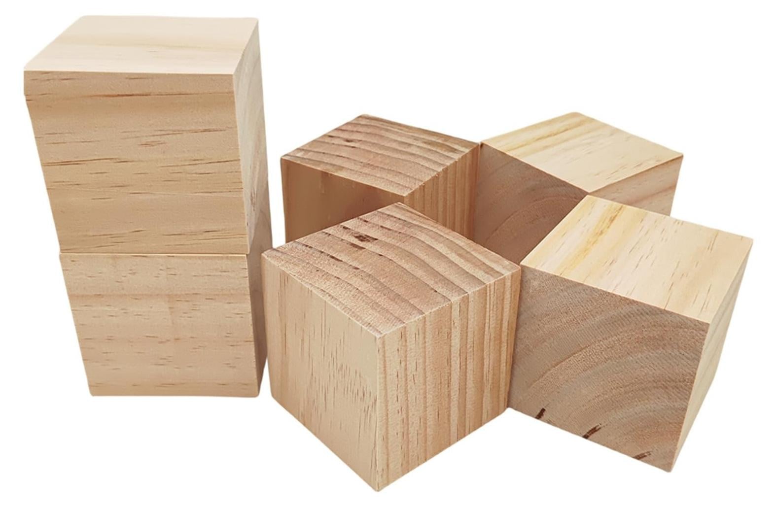 Set van 6 onbewerkte houten blokjes van 8 cm