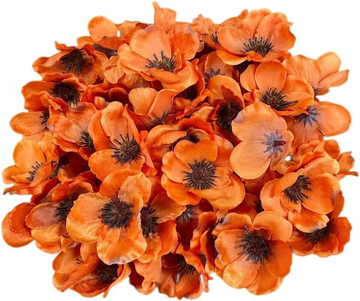 Oranje Zijden Papaver Anemoon Bloemhoofden voor Decoratie - 7 cm
