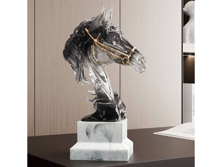 Ornement de tête de cheval en résine de luxe, Sculptures et Figurines de conception artistique, accessoires de décoration de salon pour la décoration de la maison