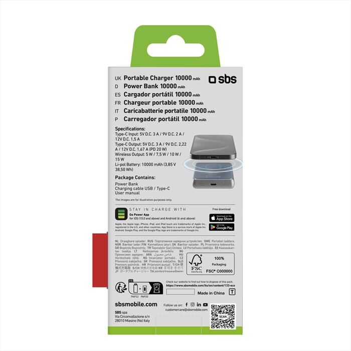 SBS Powerbank Magsafe Tebb10000magslim-grigio