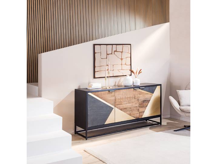 Massives Sideboard WESLE 160 x 76 x 42cm Braun