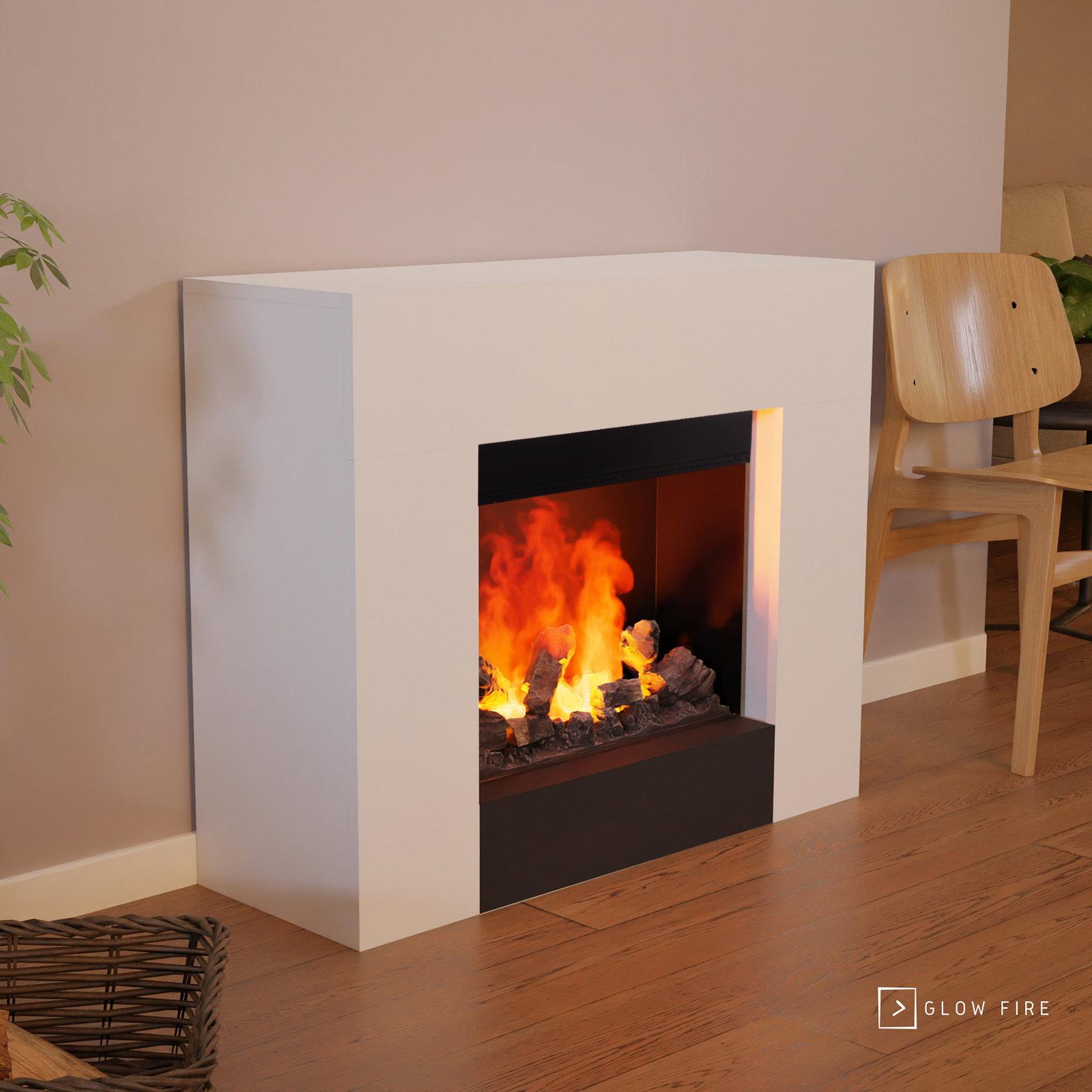 GLOW FIRE Elektrokamin 'Kronos Opti Myst' | Wasserdampf Kamin mit Heizung inkl. Holz in weiß als Standkamin| HxBxT: 90x120x40 cm