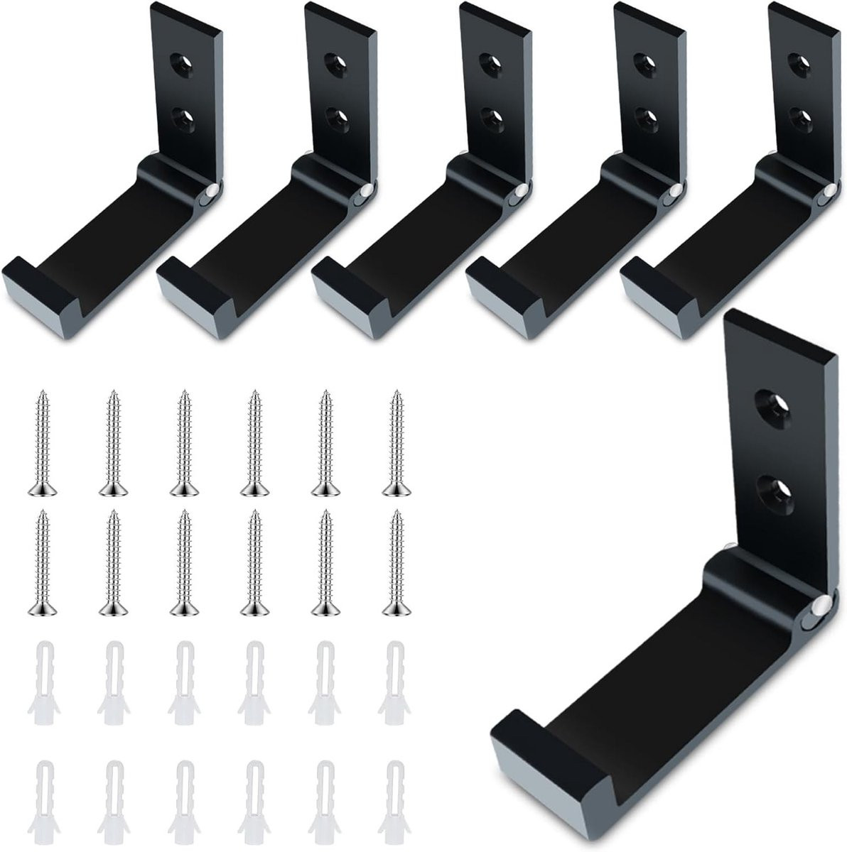 Set van 6 opvouwbare muurhaken, zwart, ruimtebesparende wandhaak set