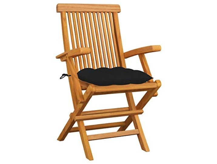 Klappstühle aus Teakholz, 6 Stück, mit schwarzen Kissen Platzsparende Armlehnen, Teakholz, geschliffen, Kissen 100% Polyester, für Terrasse und Terrasse