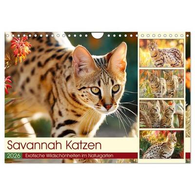 Savannah Katzen. Exotische Wildschönheiten im Naturgarten (Wandkalender 2026 DIN A4 quer), CALVENDO Monatskalender