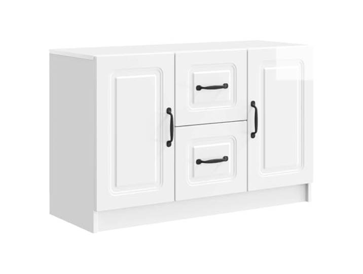 KKgypkn Sideboard Hochglanz Weiß 89 x 34,5 x 57 cm Holzwerkstoff, Metallgriffe, 90 Grad Pendeltüren, mit Regalen und Schubladen