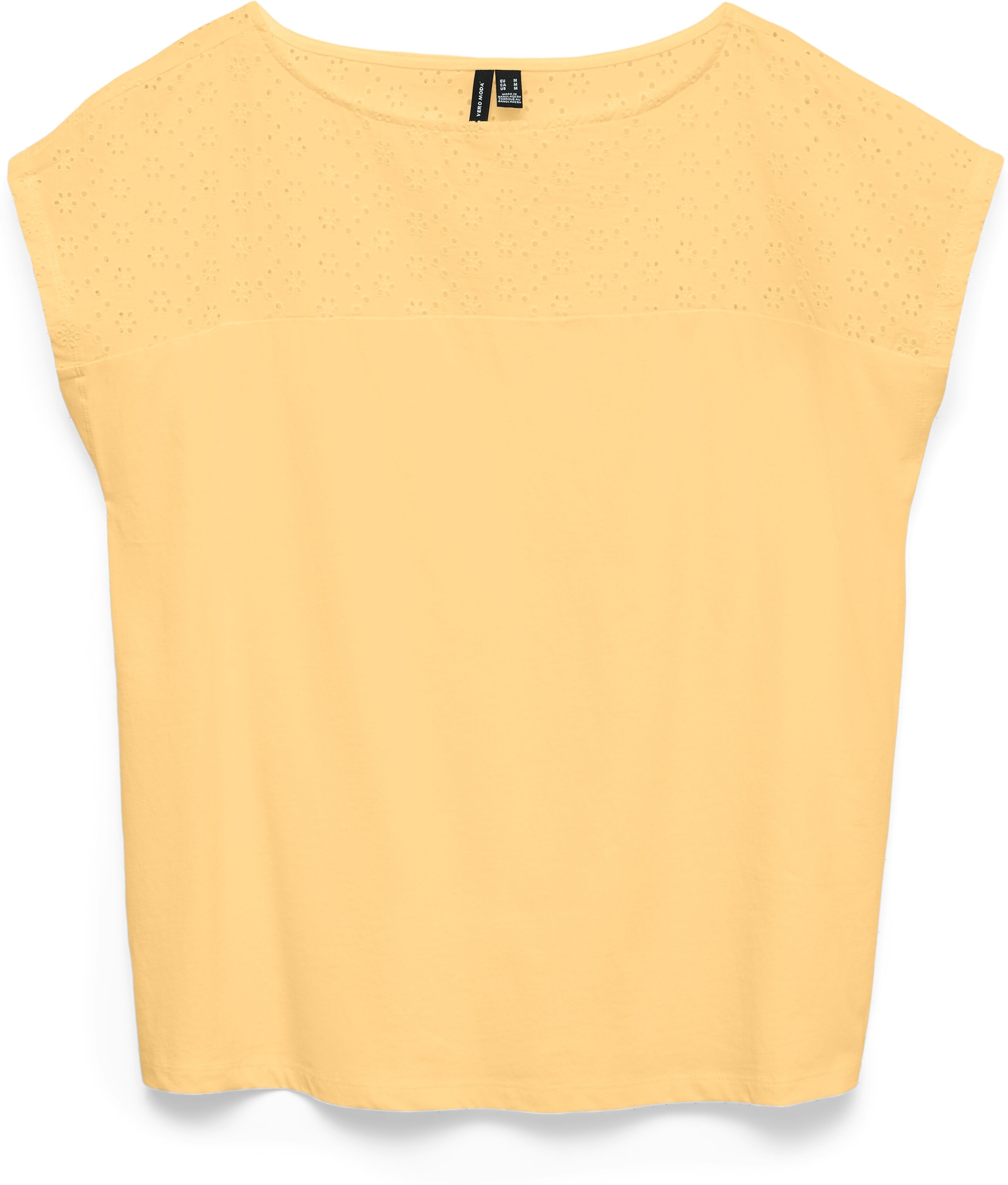 Spitzentop VERO MODA "VMJANNI CS BOAT NECK TOP JRS GA", Damen, Gr. M, gelb (golden haze), Jersey, Obermaterial: 100% Baumwolle, unifarben, normal, U-Boot-Ausschnitt, Tops Spitzentop, Baumwolle golden haze M