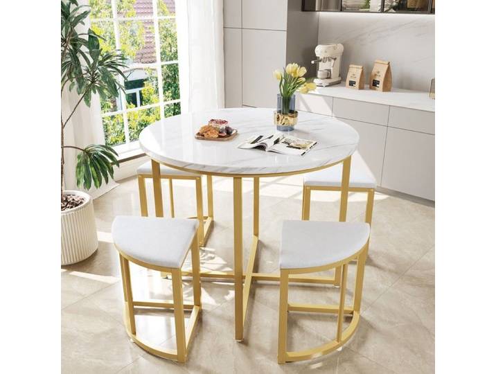 Ensemble de salle à manger - MINIMAL - MINIMAL - 4 places - Plateau MDF blanc - Chaises velours rembourrées