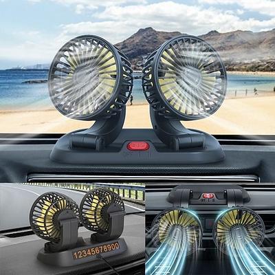 Autoventilator mit zwei Köpfen, USB-Ventilator fürs Auto – bürstenloser Motor (2025 aufgerüstet), Autoventilatoren, die kalte Luft blasen – 3 Geschwindigkeiten, 360-Grad-Drehung, für Armaturenbrett,