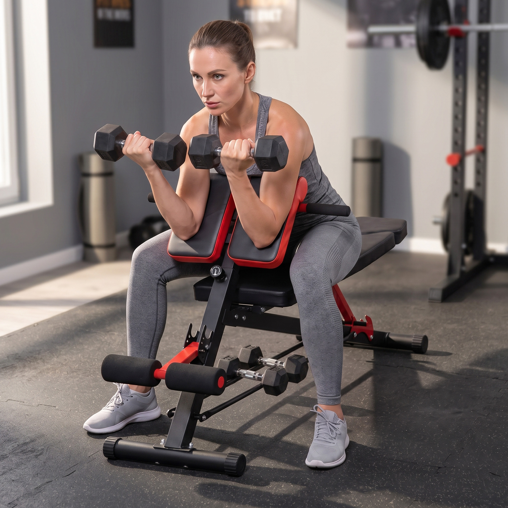 Homcom Panca Palestra per addominali Panca Multifunzione Regolabile per Gambe Addome e Glutei Nero e Rosso Aosom