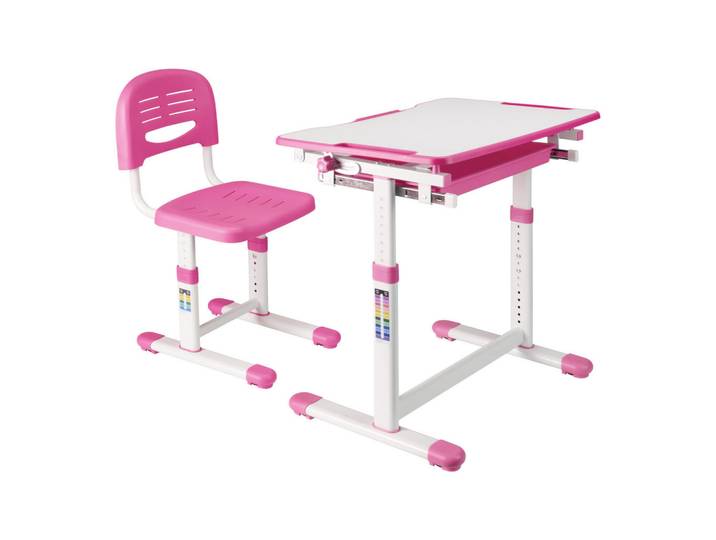 [en.casa] Kinderschreibtisch-Set 2 Tlg. Sala, Pink, Weiß, Metall, Kunststoff, 1 Schubladen, Rechteckig, 66.5x54x47.5 cm, Babymöbel & Kindermöbel, Kinderzimmer & Jugendzimmer, Kinderschreibtische
