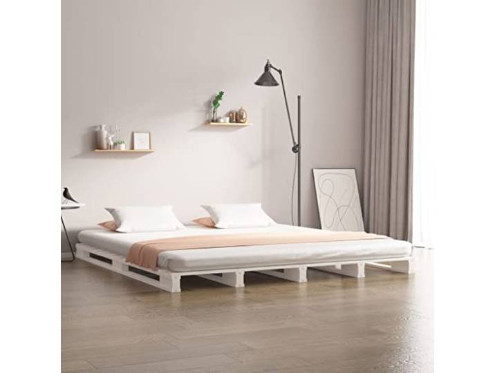 Massivholz Kiefer Palettenbett Modern Schlafzimmer Weiß 120x190 cm Palettenbett Weiß 120x190 cm Massivholz Kiefer Bettgestell Lattenrost Modern Stabil