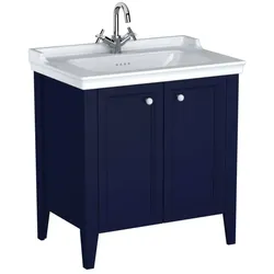 VitrA Valarte Waschtisch-Möbel-Set 65766 79,5x53x88cm, 2 Türen, Korpus stahlblau/Waschtisch weiß hochglanz