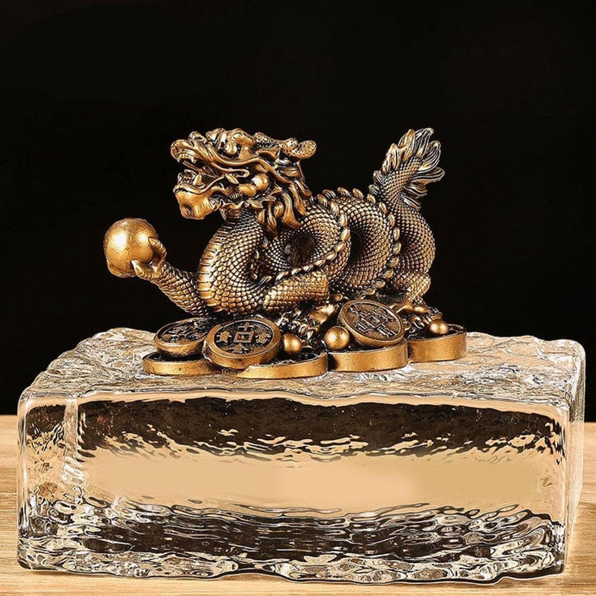Draak Standbeeld Feng Shui Decoratie Brons Hoogte: 8 cm