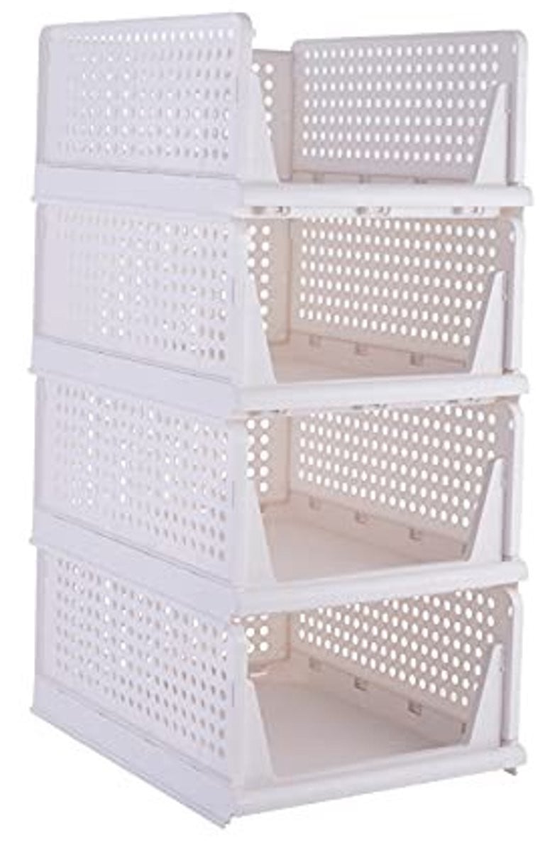 Set van 4 stapelbare opbergdozen voor kleding van plastic